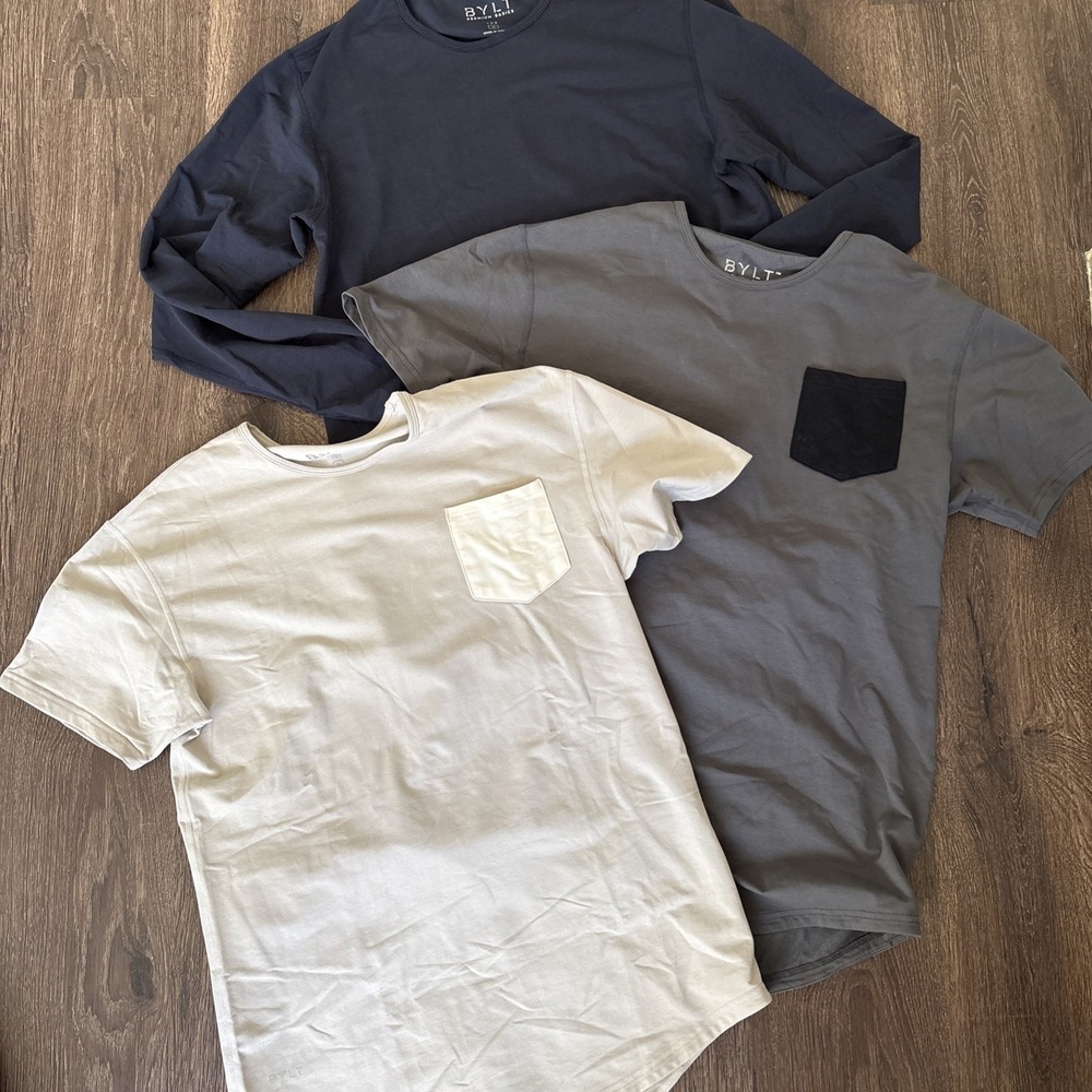 Lot Of 3 BYLT Drop Cut Lux T Shirt Mens Medium Premium Basics Gym Workout MINT